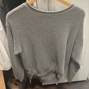 Gray Crew Neck Ribbed Knit Sweater